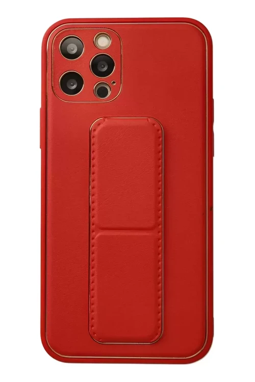 İphone 12 Kılıf Coco Deri Standlı Kapak - Kırmızı