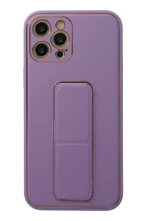İphone 12 Kılıf Coco Deri Standlı Kapak - Lila