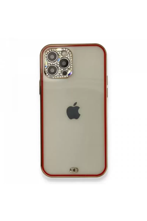 İphone 12 Kılıf Liva Taşlı Silikon - Kırmızı