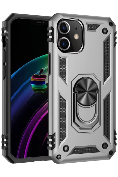 İphone 12 Mini Kılıf Sofya Yüzüklü Silikon Kapak - Gümüş