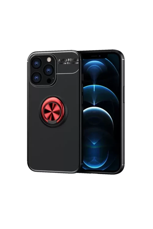 İphone 13 Kılıf Range Yüzüklü Silikon - Siyah-Kırmızı
