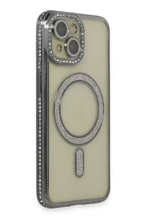 İphone 15 Kılıf Joke Simli Magneticsafe Kılıf - Gri