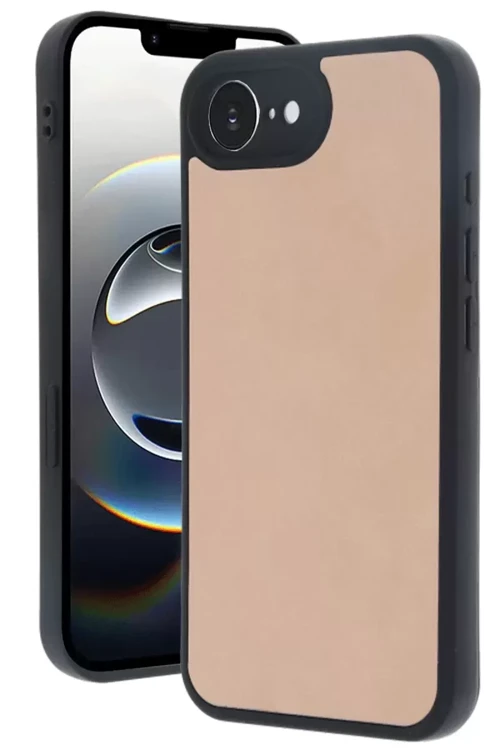 İphone 16E Kılıf Aras Deri Kapak - Pudra