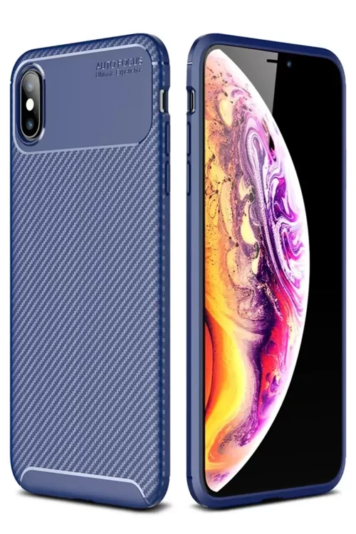 İphone Xs Kılıf Auto Focus Karbon Kapak - Lacivert