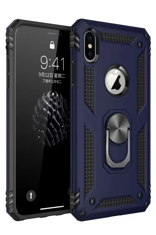 İphone Xs Kılıf Sofya Yüzüklü Silikon Kapak - Lacivert