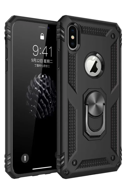 İphone Xs Kılıf Sofya Yüzüklü Silikon Kapak - Siyah