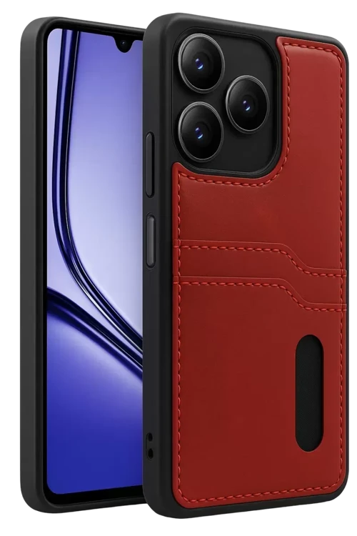 Note 50 4G Kılıf Sara Kartvizitli Deri Kılıf - Kırmızı