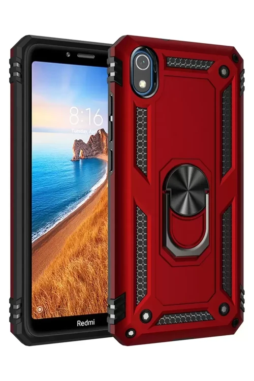 Redmi 7A Kılıf Sofya Yüzüklü Silikon Kapak - Kırmızı