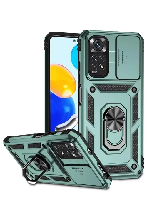 Redmi Note 11 Kılıf Pars Lens Yüzüklü Silikon - Yeşil