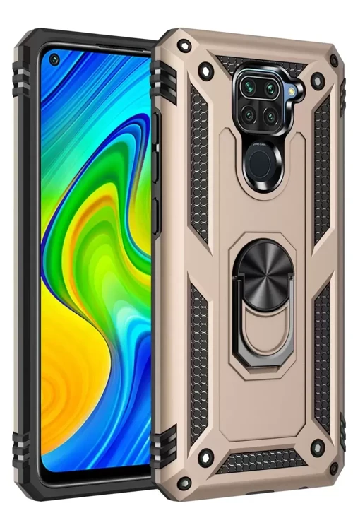 Redmi Note 9 Kılıf Sofya Yüzüklü Silikon Kapak - Gold