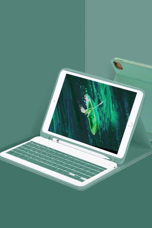 Ipad 12.9 (2024) Kılıf Kc01 Klavyeli Tablet Kılıfı - Koyu Yeşil