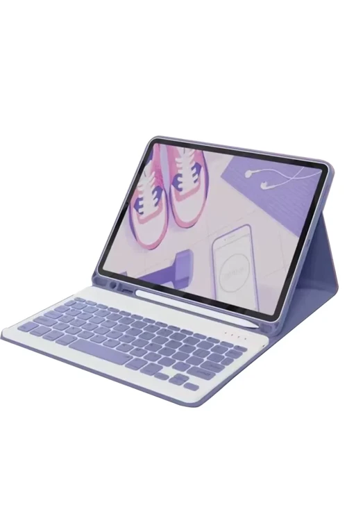 İpad Air 11 (2024) Kılıf Kc01 Klavyeli Tablet Kılıfı - Derin Mor