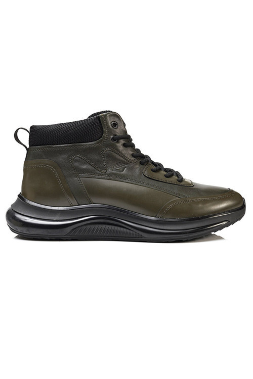 16490 Haki Renk Hakiki Deri Erkek Bilekli Sneaker
