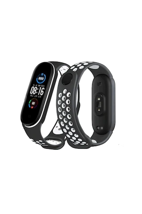 Mi Band 4 Spor Delikli Kordon - Siyah-Beyaz