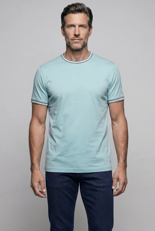 Su Yeşili Bi̇si̇klet Yaka Şeri̇tli̇ T-shirt