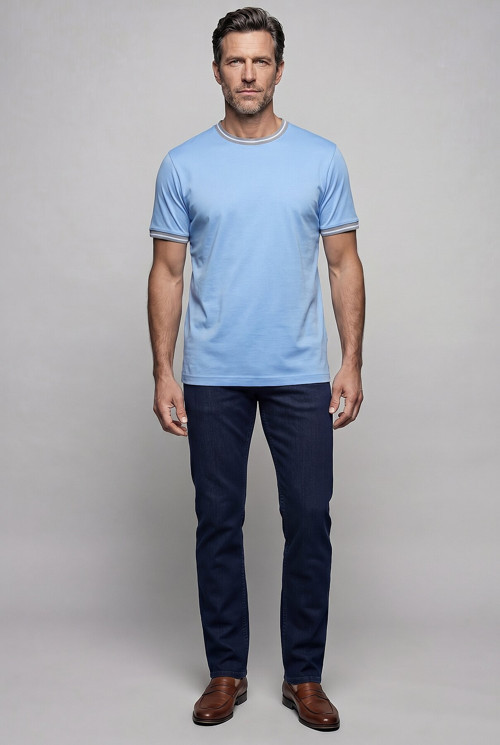 Mavi Bi̇si̇klet Yaka Şeri̇tli̇ T-shirt