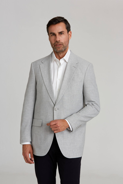Gri Keten Polyester Düğmeli Drop Çift Yırtmaçlı Ceket