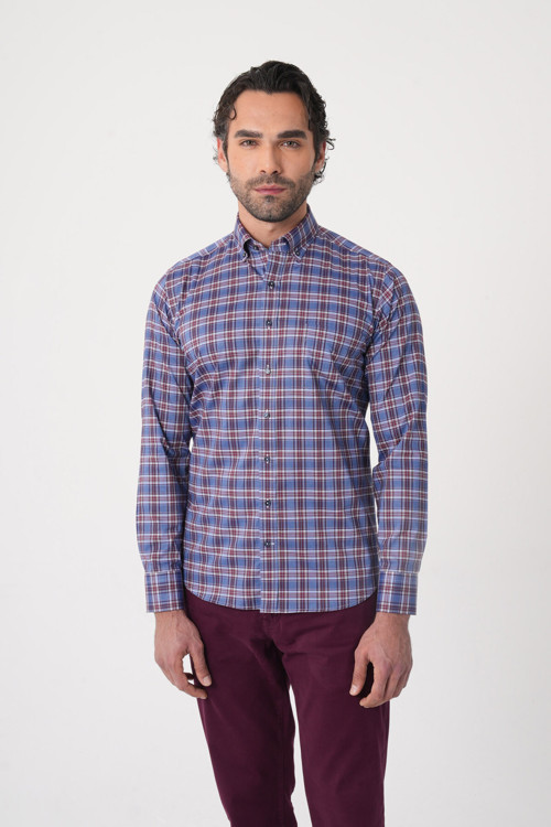 Bordo Regular Fit Pamuk Paşa Yaka Gömlek