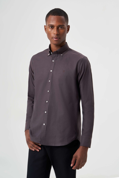 Kahve Regular Fit Pamuk Koyu Basic Gömlek