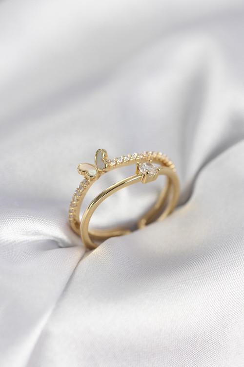 Gold Renk 2'Li Zirkon Taşlı Model Kadın Yüzük