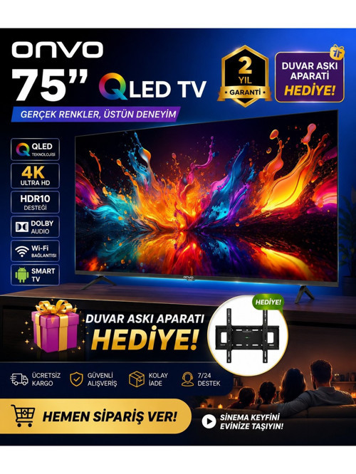 75” QLED 4K Ultra Hd Smart Google Tv | HDR10 | Dolby Audio | Wi-Fi | Duvar Askı Aparatı Hediyeli