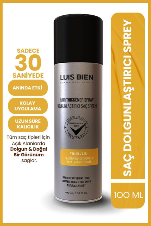 Saç Dolgunlaştırıcı Sprey Sarı 100 ml – Suya/Tere Dayanıklı Amonyaksız Geçici Fiber Sprey