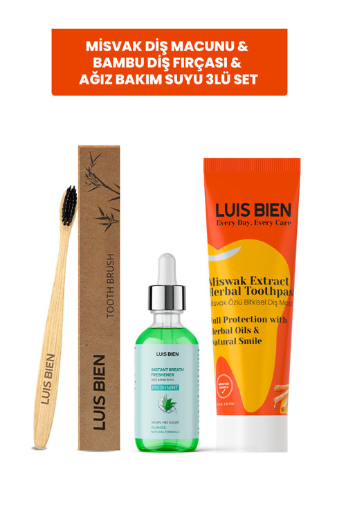 Misvak Diş Macunu & Bambu Diş Fırçası & Ağız Bakım Suyu 3lü Set