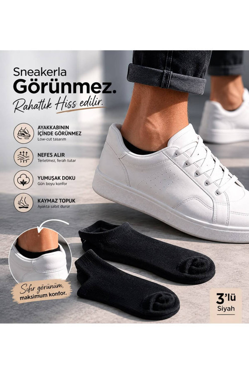 Erkek Üçlü Sneaker Görünmez Çorap