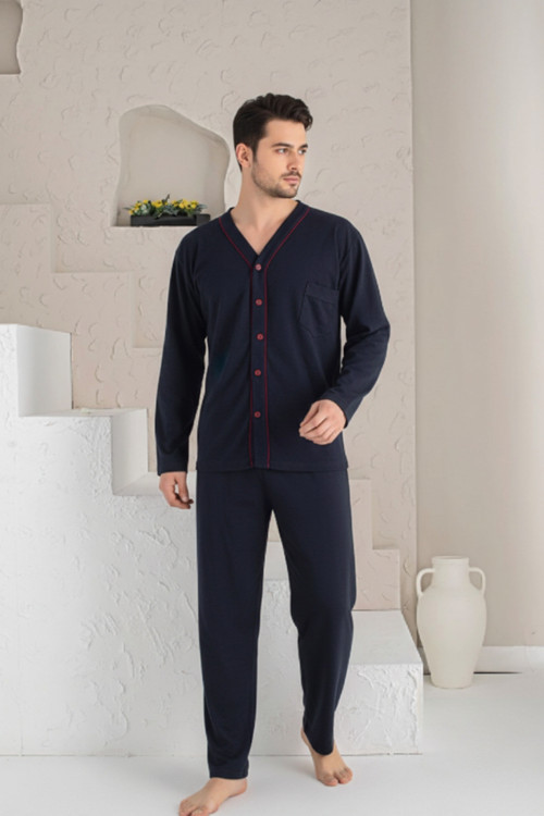 Erkek Lacivert Uzun Kollu Pijama Takım
