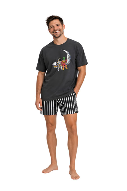 Erkek Baskılı Şortlu Pamuklu Yazlık Pijama Takım
