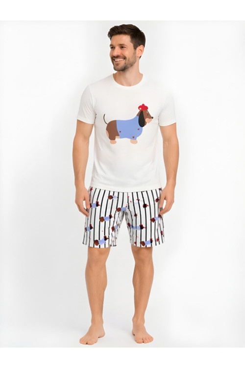 Erkek Baskılı Şortlu Pamuklu Yazlık Pijama Takım
