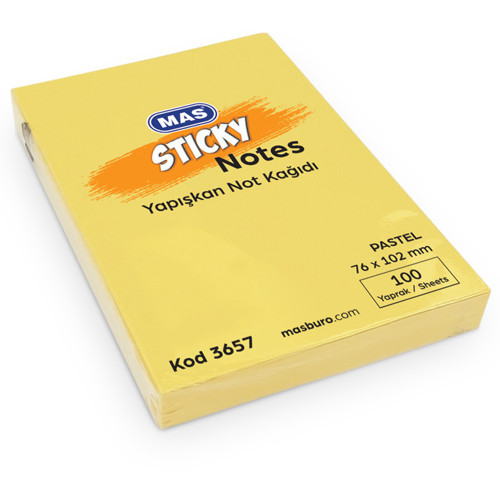 Yapışkanlı Not Kağıdı 100 Syf 76x102 Pastel Sarı 3657