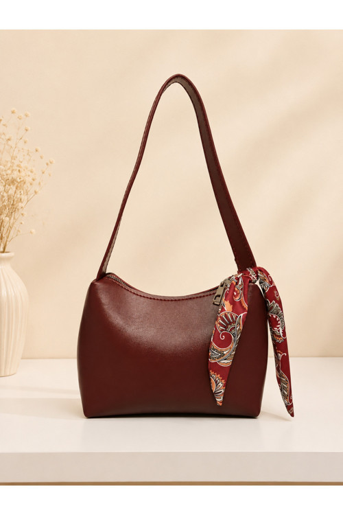 Bordo Şal Detaylı Mini Omuz Çantası – Günlük Şık Kadın Çanta