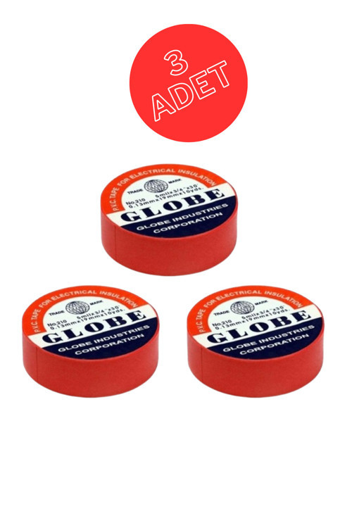 3 Adet Pvc İzolasyon Elektrik Bant "0.13Xmm19Xmm10Yds" (Kırmızı)