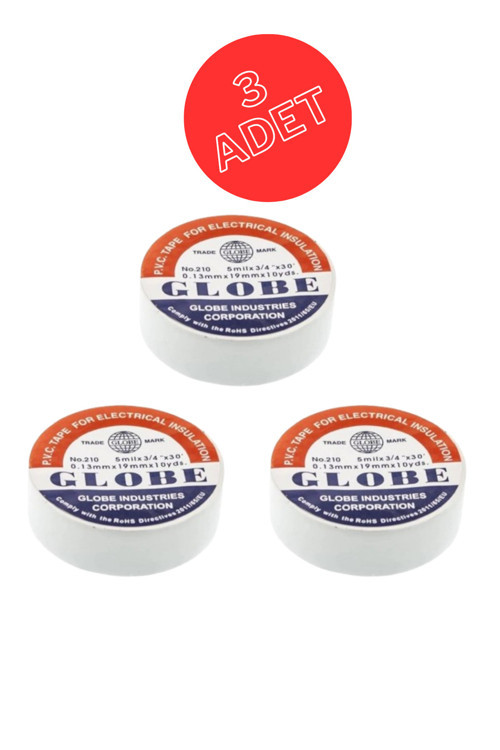 3 Adet Pvc İzolasyon Elektrik Bant "0.13Xmm19Xmm10Yds" (Beyaz)