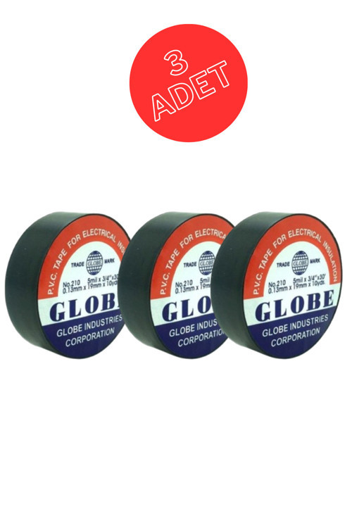 3 Adet Pvc İzolasyon Elektrik Bant "0.13Xmm19Xmm10Yds" (Siyah)
