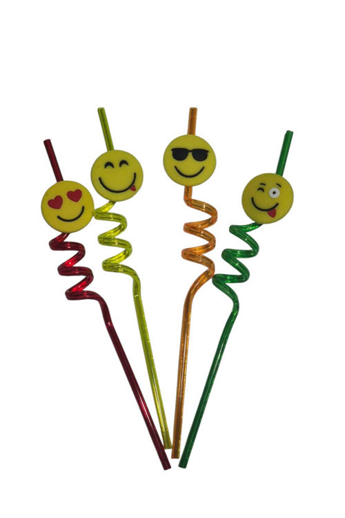 Renkli Figürlü Spiral Pipet Seti – Emoji Modelleri - Doğum Günü Kutlaması, Dekorasyon, Parti
