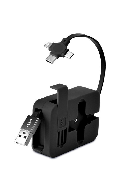 Cep Tipi Telefon Tutuculu Makaralı Uzayıp Kısalabilen 3'Ü 1 Arada Usb Şarj Kablosu