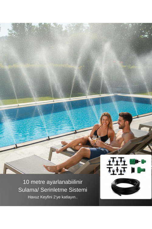 10 Metre Balkon & Veranda Sulama Ve Serinletme Sistemi - Ayarlanabilir Sisleme Püskürtme Nozullu Set
