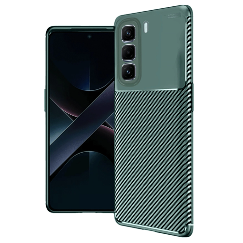 İnfinix 50 4G Kılıf Auto Focus Karbon Kapak - Koyu Yeşil