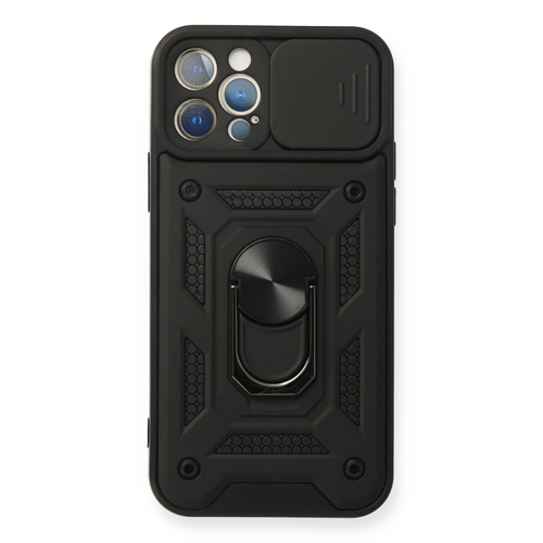 İphone 12 Kılıf Pars Lens Yüzüklü Silikon - Siyah