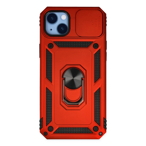 İphone 14 Kılıf Pars Lens Yüzüklü Silikon - Kırmızı