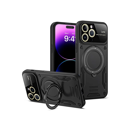 İphone 16 Kılıf Joy Lens Standlı Kapak - Siyah