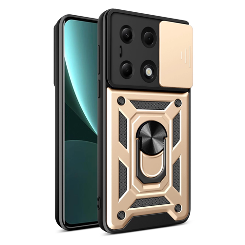 Poco M6 4G Kılıf Pars Lens Yüzüklü Silikon - Gold