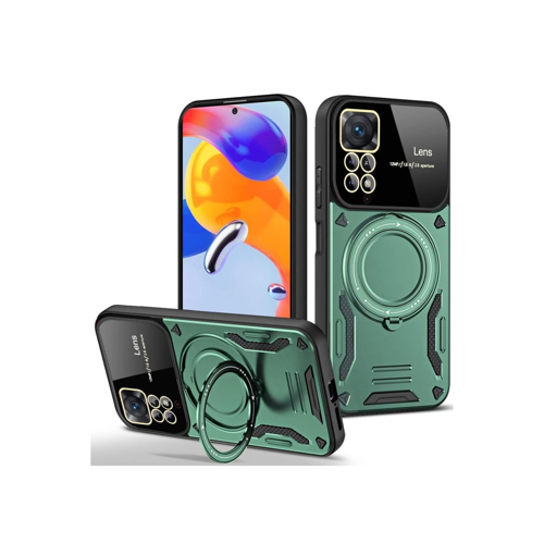 Redmi Note 11 Kılıf Joy Lens Standlı Kapak - Koyu Yeşil