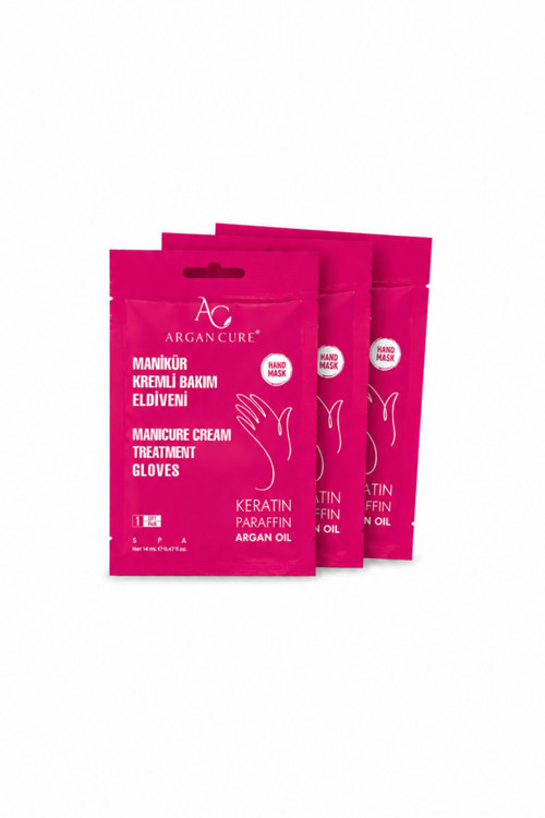Manikür Kremli Bakım Eldiveni Keratin Parafin Argan Yağı İçerikli Nemlendirici El Maskesi 14 ml (3 Çift)