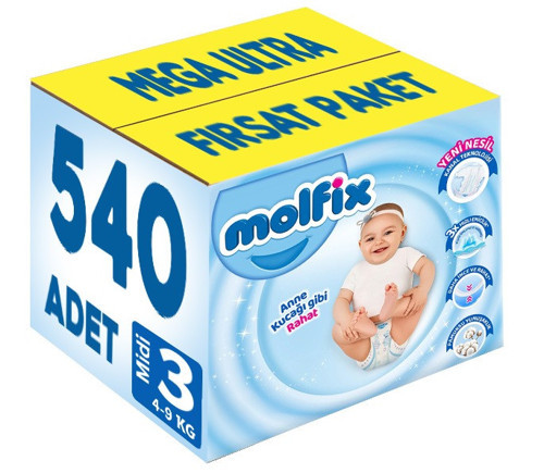 Bebek Bezi 3 Beden 4-9 Kg Midi 540 Adet Mega Ultra Fırsat Pk