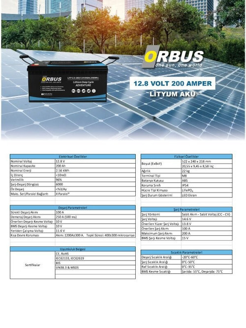 12,8V VOLT 200 AhAMPER LİTYUM AKÜ EBATLAR: 522X240X218mm