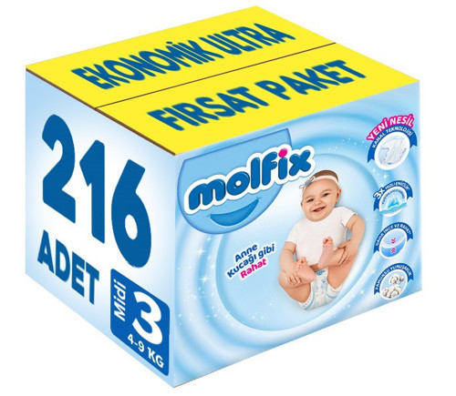 Bebek Bezi 3 Beden 4-9 KG Midi 216 Adet Ekonomik Ultra Fırsat Pk