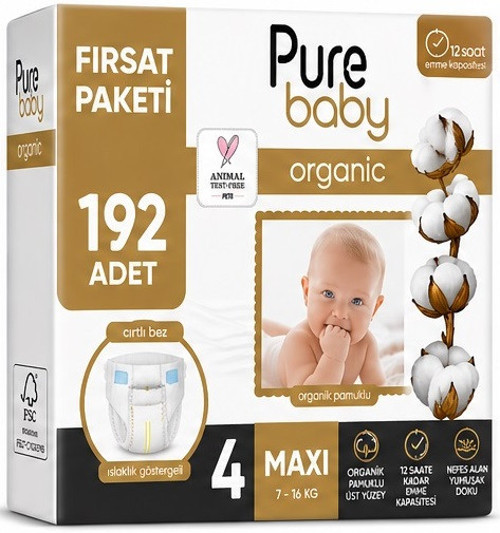 Organik Bebek Bezi 4 Beden 7-16 KG Maxi 192 Adet Avantaj Fırsat Pk